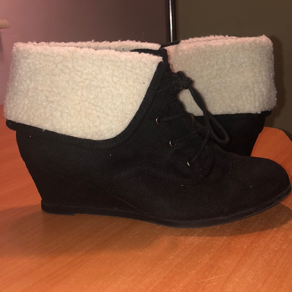 Girls Black Suede Wedge